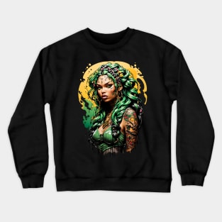 Green Hair bohemian girl retro vintage comic design Crewneck Sweatshirt